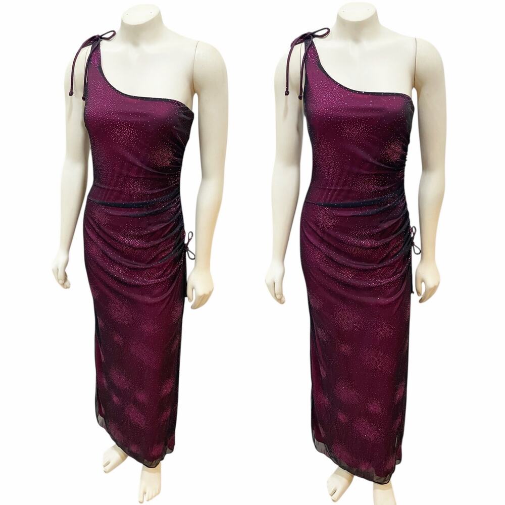Zum Zum by Niki Livas One Shoulder Maxi Dress Prom Dance Pink Black Glitter 7/8